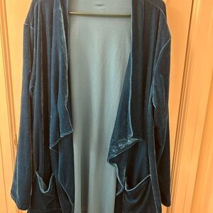 Elegant Teal Blue Velvet Women's Cardigan Sweater